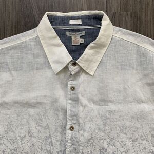 Carbon 2 Cobalt Mens Shirt XLT Off White 100% Linen Button Front Hawaiian Floral